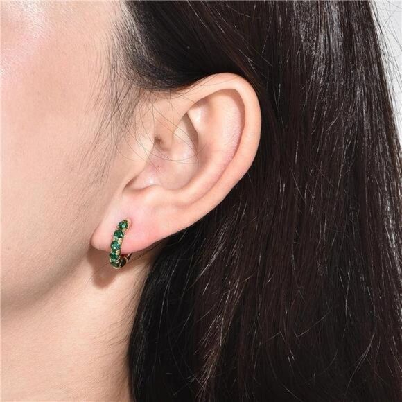 Sterling Silver Emerald Green Hoop Earrings CZ Cubic Zirconia Dainty Huggies